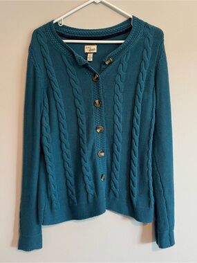 Bass Teal Cable-Knit Button Cardigan